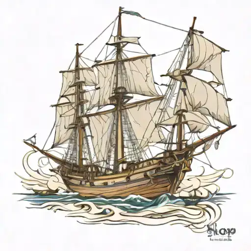 sloop detailed rigging starboard  bow aspect tattoo design idea