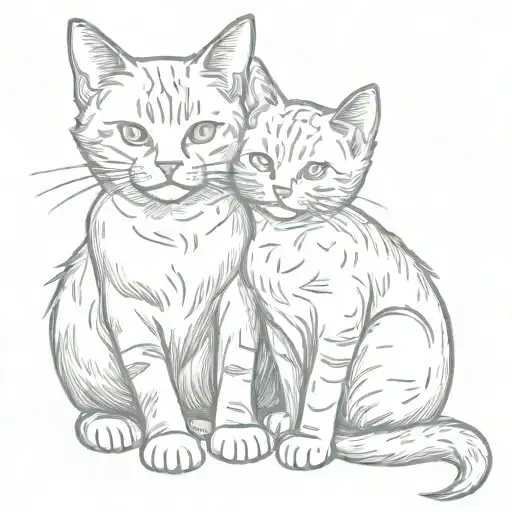 A gray cat with white paws hugs a ginger kitten tattoo design idea