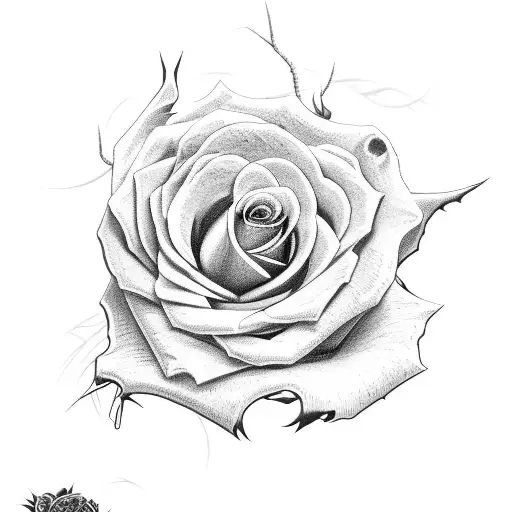 Scythe wrapped in Roses and Thorns tattoo design idea