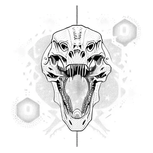 A dinosaur skeleton with cybernetic enhancements and neon lights tattoo design idea