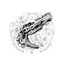 A dinosaur skeleton with cybernetic enhancements and neon lights tattoo design idea