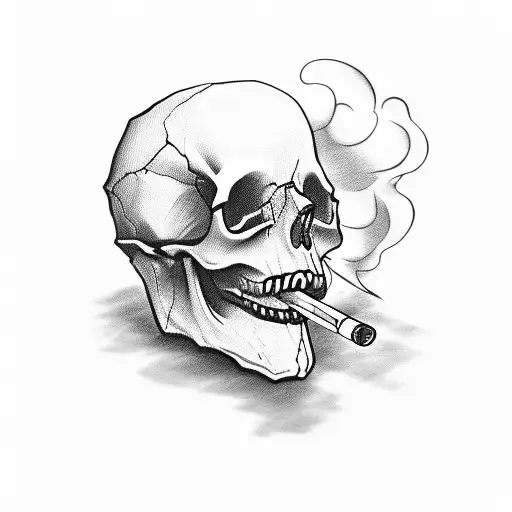 skull with cigarette in it's mouth, smoke tattoo design idea