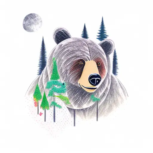 Bear in a forest tattoo design idea