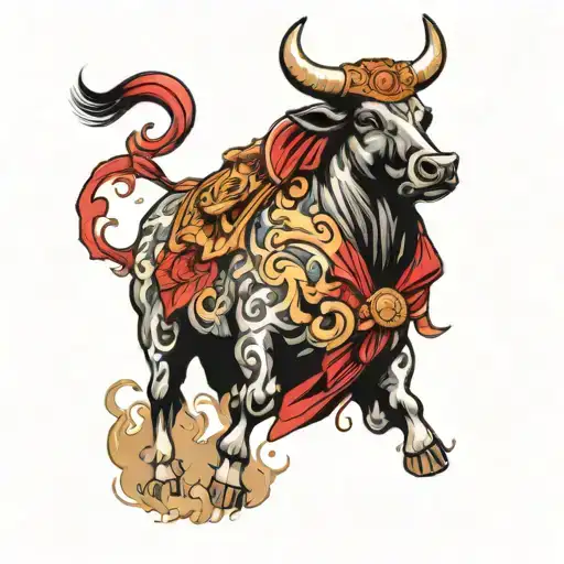 matador bull running through cape  tattoo design idea