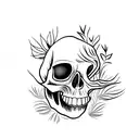crow skull on grass tattoo design idea