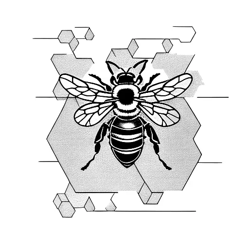 bee with honeycomb background tattoo design idea