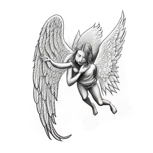 back tattoo. one side an angel reaching to a sad person, on the other a demon reaching to a happy person tattoo design idea