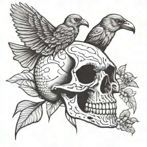 skull and crow  tattoo design idea