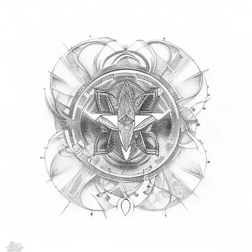 Create an abstract tattoo design that incorporates elements representing your four children, including your third child  tattoo design idea