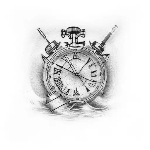 Hip tattoo Clocks x2 each one with towns boys were born   Hour glass small addition   Anchor like a boat anchor on chain tattoo design idea