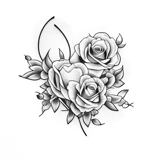two heart shaped clocks with lilys and roses and thorns  tattoo design idea