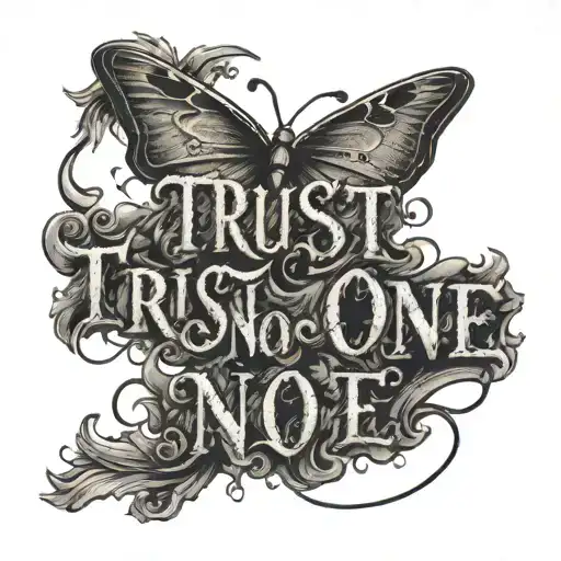 Trust No One lettering with background black and white tattoo design idea