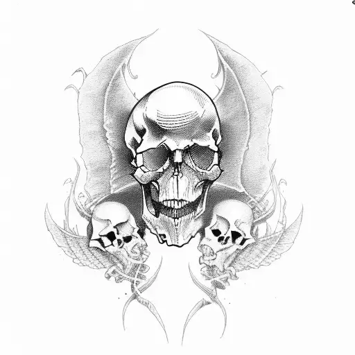 devil wing and sneak and skulls tattoo design idea