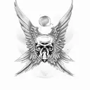 skull and wing and devil wing tattoo design idea