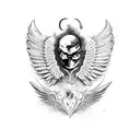 skull and wing and devil wing tattoo design idea