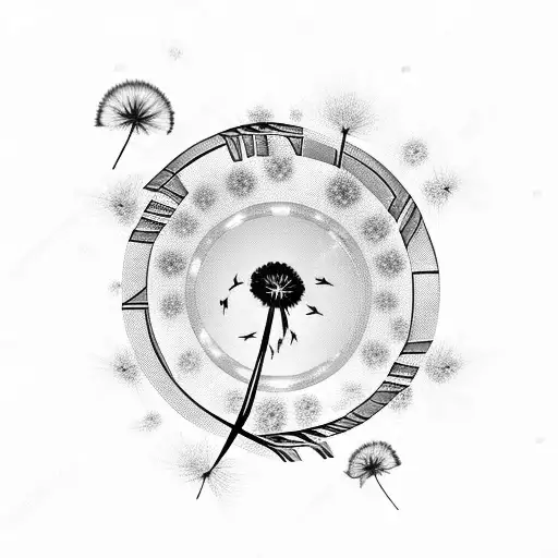 railroad tracks with Raven, dandelion and dove and white rose tattoo design idea