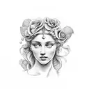 aphrodite's face surrounded by a Shell. sea sabes extended by uy with roses al the end of one side AND a dolphin ay the  tattoo design idea