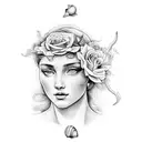 aphrodite's face surrounded by a Shell. sea sabes extended by uy with roses al the end of one side AND a dolphin ay the  tattoo design idea