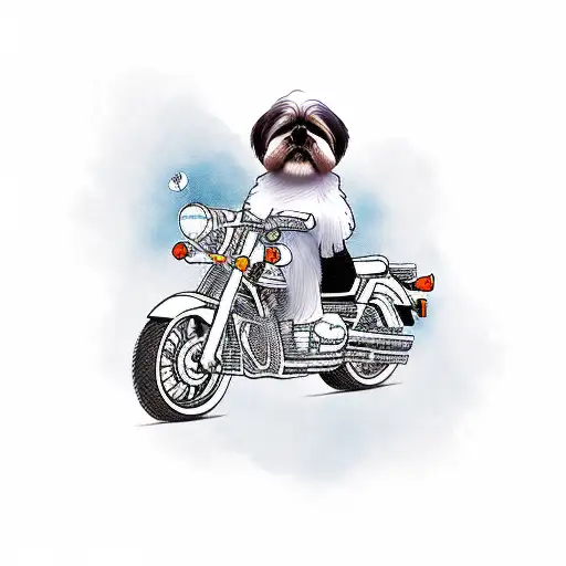 shih tzu riding motorcycle tattoo design idea