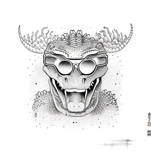 aligator drinking margarita in miami with shirt and sunglasses tattoo design idea