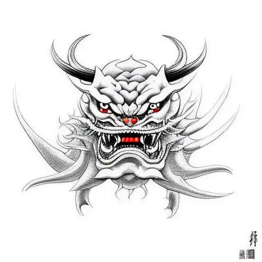 A fierce Japanese demon practicing Brazilian jiu jitsu tattoo design idea