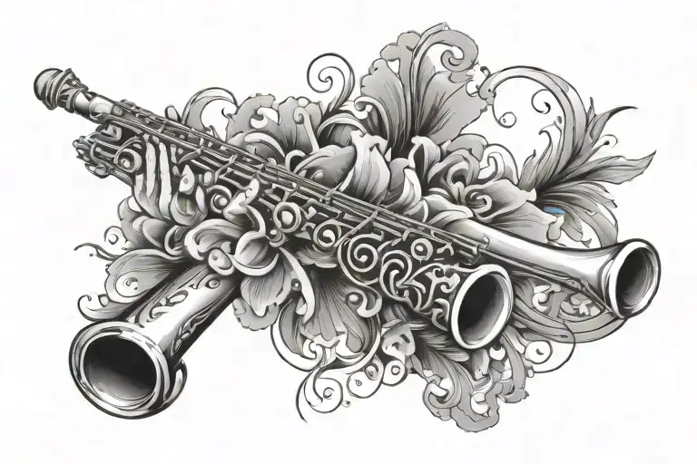 Name "Saanika" over a flute capturing the essence tattoo design idea