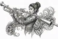 Name "Saanika" over a flute capturing the essence tattoo design idea
