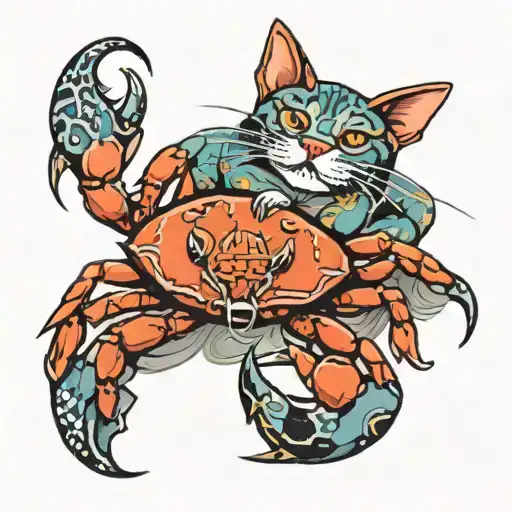 crab and cat intertwine  tattoo design idea
