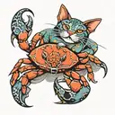 crab and cat intertwine  tattoo design idea
