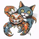crab and cat intertwine  tattoo design idea