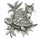 Cat and Dog and Turtle With Palm Tree tattoo design idea