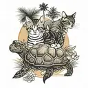 Cat and Dog and Turtle With Palm Tree tattoo design idea