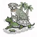 Cat and Dog and Turtle With Palm Tree tattoo design idea