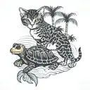 Cat and Dog and Turtle With Palm Tree tattoo design idea