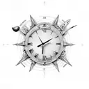 A clock tattoo with Roman digits and a vintage airplane tattoo design idea