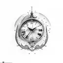 A clock tattoo with Roman digits and a vintage airplane tattoo design idea