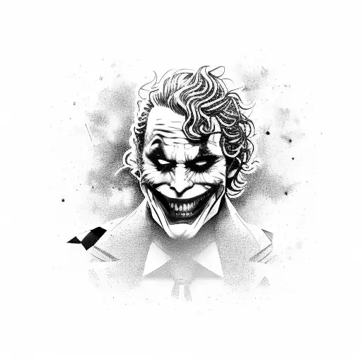 Combine the joker and Everton's football stadium in a blackwork design tattoo design idea