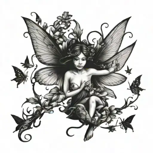 fairies flying tattoo design idea