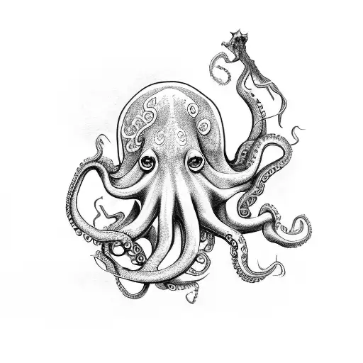 scary octopus drinking a bottle of beer tattoo design idea