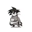 A finance-themed tattoo featuring a dragon ball z character managing money in a dotwork style tattoo design idea