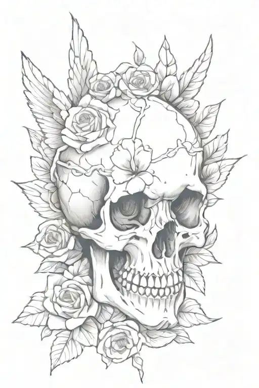 skull roses cherry blossom wings Heart love  tattoo design idea