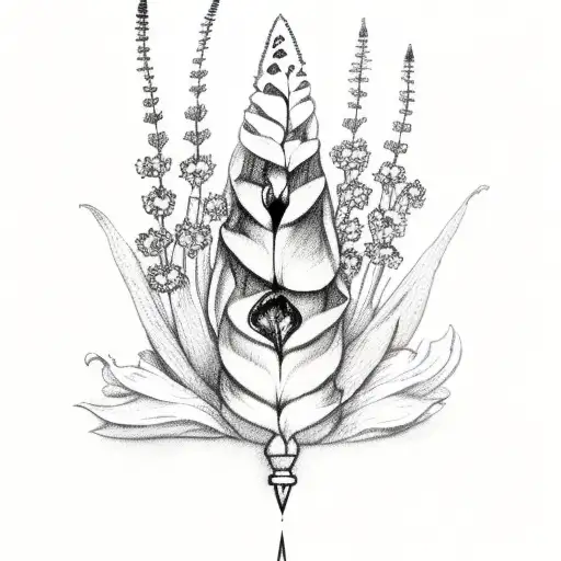 dagger with foxglove flowers tattoo design idea