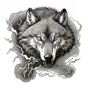 grey wolf and thunder lightning tattoo design idea