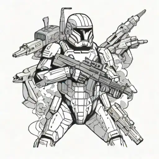 Incorporate characters from both Battlestar Galactica and Mass Effect into a tattoo design inspired by gaming and TV series tattoo design idea