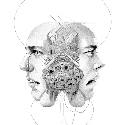 two faces made with one line tattoo design idea