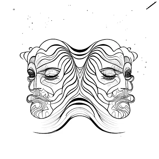 two faces made with one line tattoo design idea