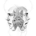 two faces made with one line tattoo design idea