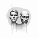 two faces made with one line tattoo design idea