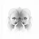 two faces made with one line tattoo design idea