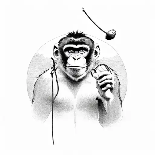 drawing monkey with a slingshot in his hand tattoo design idea